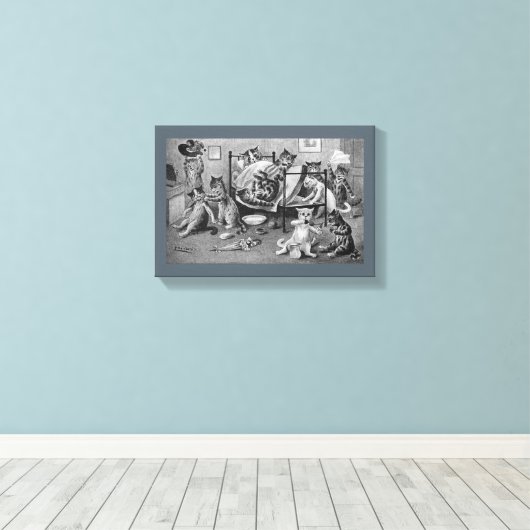 Naughty Kittens, Louis Wain Canvas Afdruk (Insitu (Houten vloer))
