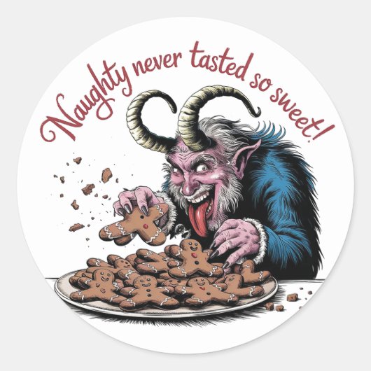 Naughty Krampus kerstontwerp Ronde Sticker (Voorkant)