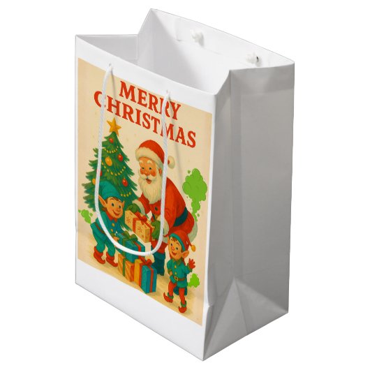 Naughty List Approved Funny Santa & Dog Medium Cadeauzakje (Voorkant Gekanteld)