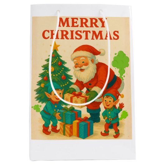 Naughty List Approved Funny Santa & Dog Medium Cadeauzakje (Voorkant)