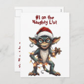 Naughty List Gremlin Feestdagenkaart (Voorkant / Achterkant)