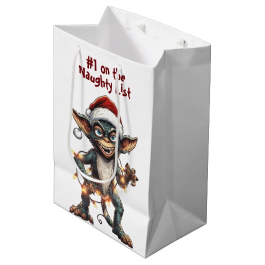Naughty List Gremlin Medium Cadeauzakje (Voorkant Gekanteld)