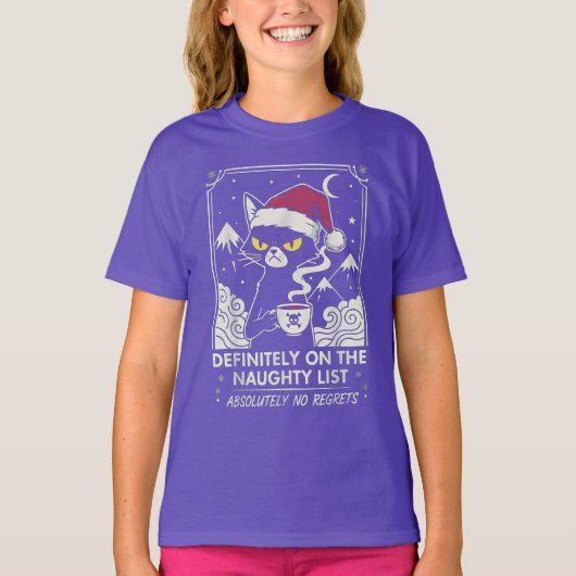 "Naughty List" Grumpy Cat Christmas Brew. T-shirt (Voorkant)