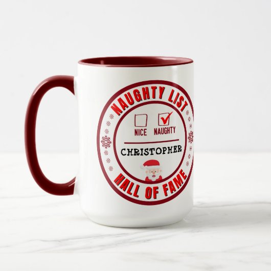 Naughty List Hall of Fame Christmas Coffee Mok (Links)
