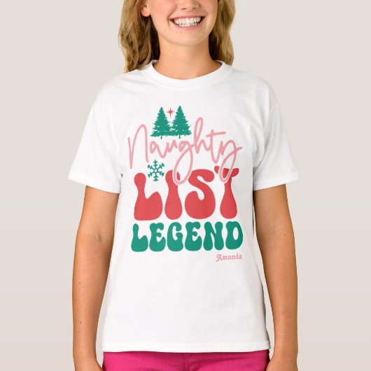Naughty List Legend - Grappig Gepersonaliseerd Ker T-shirt (Voorkant)