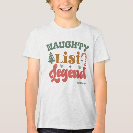 Naughty List Legend Kinder retro kerst Tri-Blend Shirt (Voorkant)