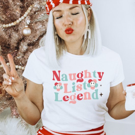 Naughty List Legend Retro Grappig Kerstfeest T-shirt