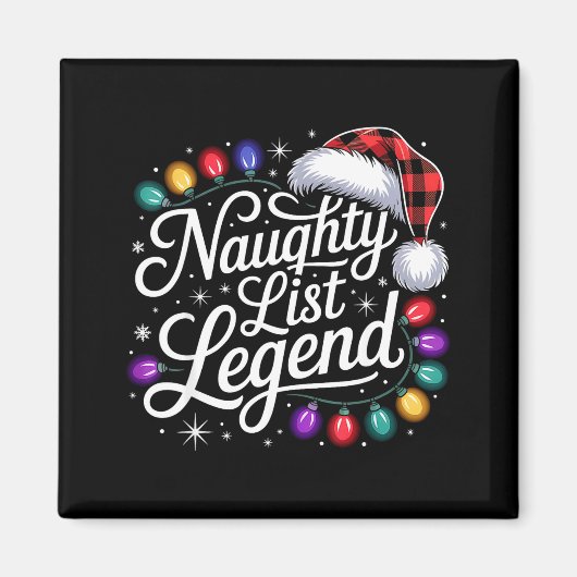 Naughty List Legend Xmas Lights Buffalo Plaid Red  Magneet (Voorkant)