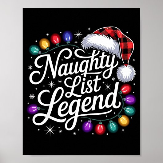 Naughty List Legend Xmas Lights Buffalo Plaid Red  Poster (Voorkant)