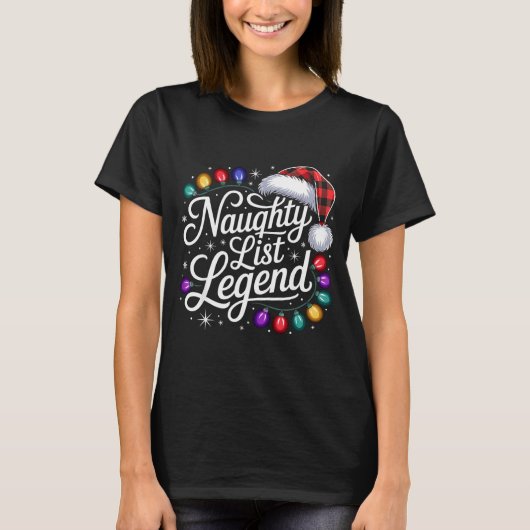 Naughty List Legend Xmas Lights Buffalo Plaid Red  T-shirt (Voorkant)