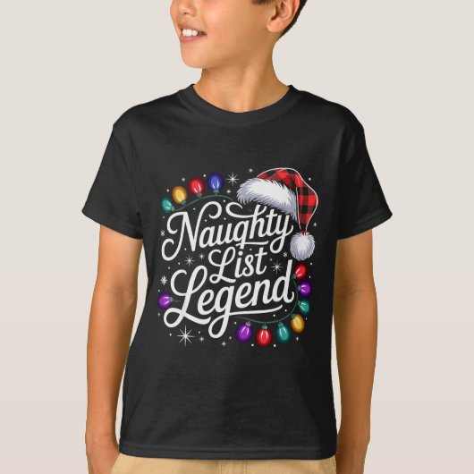 Naughty List Legend Xmas Lights Buffalo Plaid Red  T-shirt (Voorkant)