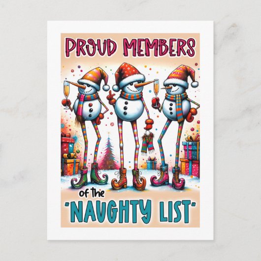 Naughty List Snowmen Toasting in Holiday Style Briefkaart (Voorkant)