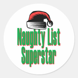 Naughty List Superstar Ronde Sticker