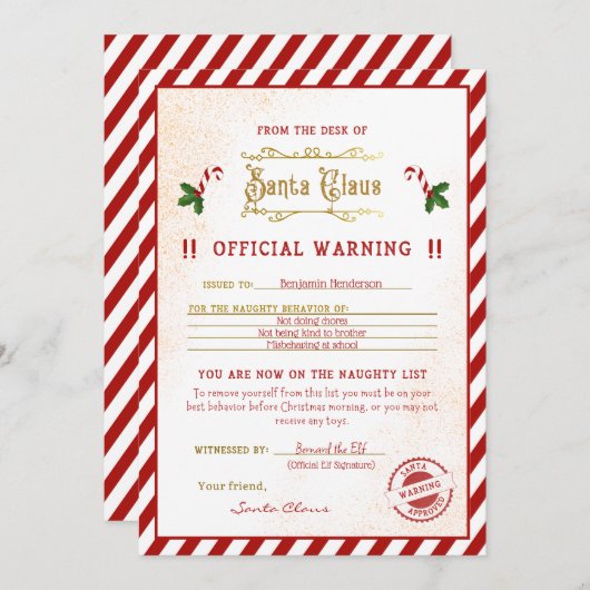 Naughty List Waarschuwing Kerstman Brief Kaart (Voorkant / Achterkant)