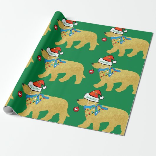 Naughty, maar Nice Kerstmis Goldendole Green Cadeaupapier (Uitgerold)