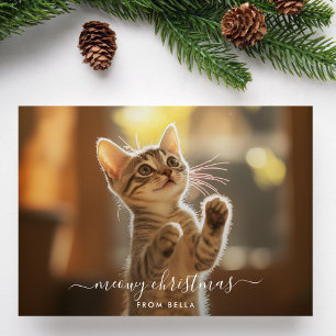 Naughty Meowy Christmas Funny Cat Overlay Foto Feestdagenkaart