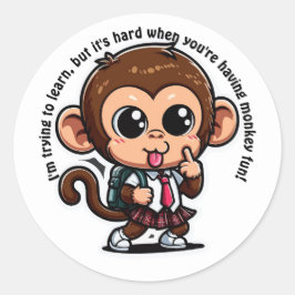 Naughty Monkey Mimicking Teacher - Terug naar scho Ronde Sticker
