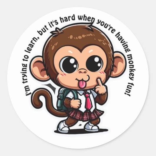 Naughty Monkey Mimicking Teacher - Terug naar scho Ronde Sticker (Voorkant)