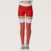 Naughty Mrs Santa Claus Red Hold Ups Funny Festive Leggings (Voorkant)
