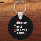 Naughty Nice 2020 Santa Funny Kerstmis Quara Sleutelhanger (Voorkant)