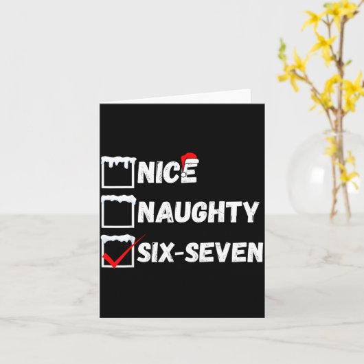 Naughty Nice 67 Christmas Checklist Fun Six Seven  Kaart (Gele Bloem)