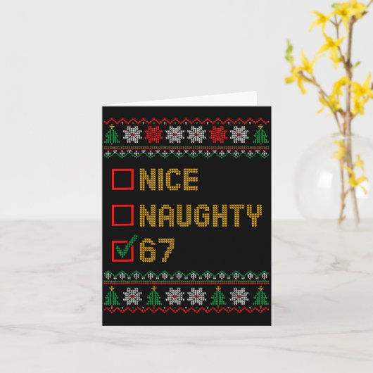 Naughty Nice 6 7 Funny Brainrot Meme Ugly Xmas Six Kaart (Gele Bloem)