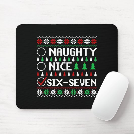 Naughty Nice 6-7 Funny Brainrot Meme Ugly Xmas Six Muismat (Met muis)