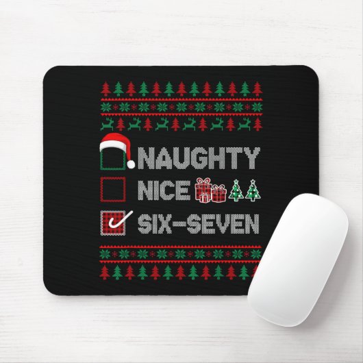 Naughty Nice 6 7 Funny Brainrot Meme Ugly Xmas Six Muismat (Met muis)