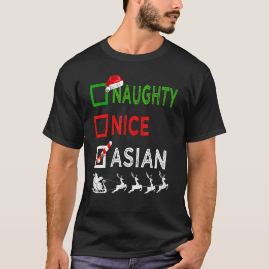 Naughty Nice Asian Kerstpyjamas Funny Santa H T-shirt (Voorkant)