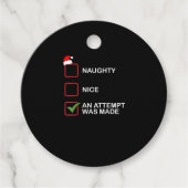 Naughty Nice Attempt Made Funny Christmas List Bedankjes Labels (Voorkant)