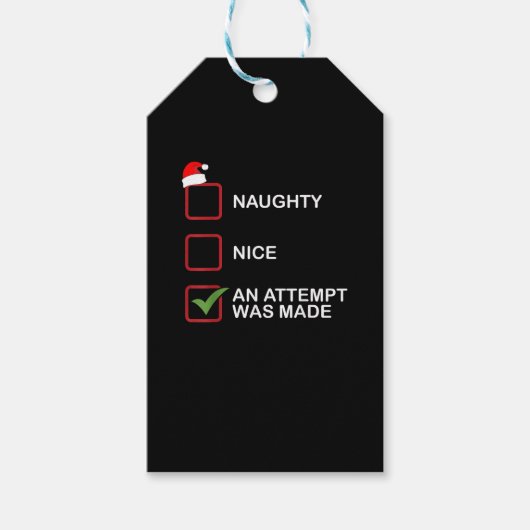 Naughty Nice Attempt Made Funny Christmas List Cadeaulabel (Voorkant)