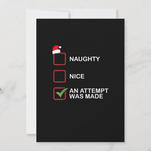 Naughty Nice Attempt Made Funny Christmas List Feestdagenkaart (Voorkant)