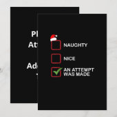 Naughty Nice Attempt Made Funny Christmas List Feestdagenkaart (Voorkant / Achterkant)
