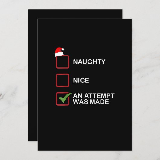 Naughty Nice Attempt Made Funny Christmas List Feestdagenkaart (Voorkant / Achterkant)