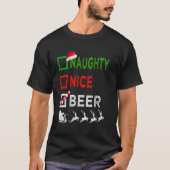 Naughty Nice Beer Kerstpyjamas Funny Santa Ha T-shirt (Voorkant)