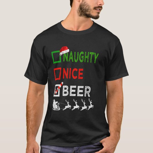 Naughty Nice Beer Kerstpyjamas Funny Santa Ha T-shirt (Voorkant)