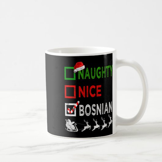 Naughty Nice Bosnian kerstpyjama Funny Santa Koffiemok (Rechts)