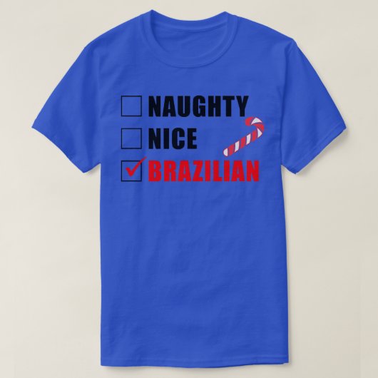 Naughty Nice Brazilian Candy Cane Kerstman T-shirt (Design voorkant)