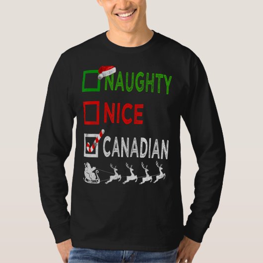 Naughty Nice Canadian Kerstpyjama Funny Sant T-shirt (Voorkant)