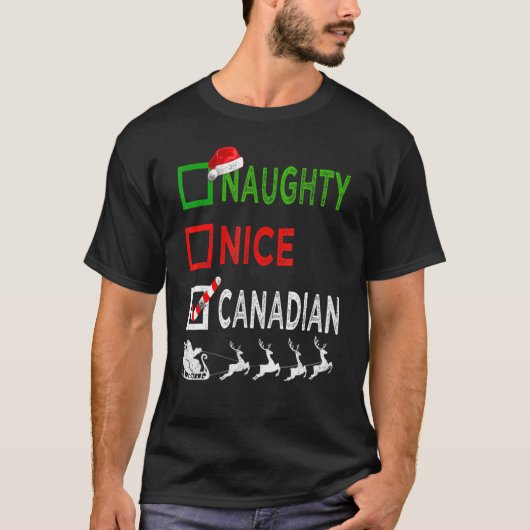 Naughty Nice Canadian Kerstpyjama Funny Sant T-shirt (Voorkant)