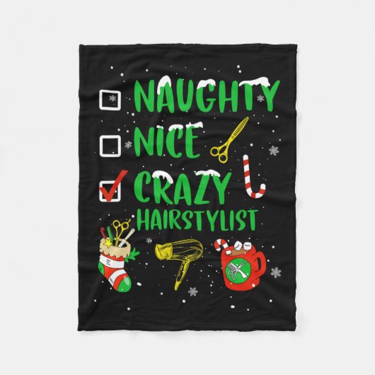 Naughty Nice Crazy Haarstylist Kapper Funny X Fleece Deken (Voorkant)