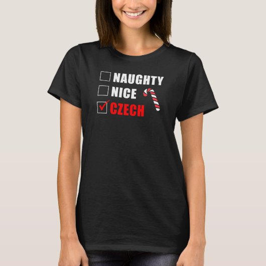 Naughty Nice Czech Kerstdesign T-Shirt (Voorkant)