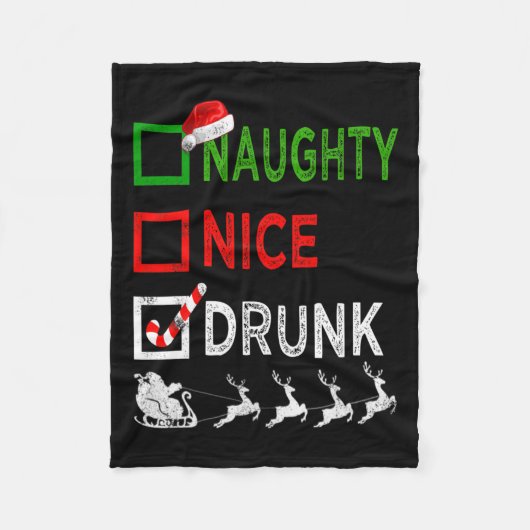 Naughty Nice Drink kerstpyjama Funny Santa H Fleece Deken (Voorkant)