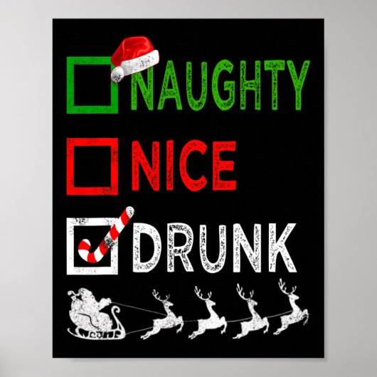 Naughty Nice Drink kerstpyjama Funny Santa H Poster (Voorkant)