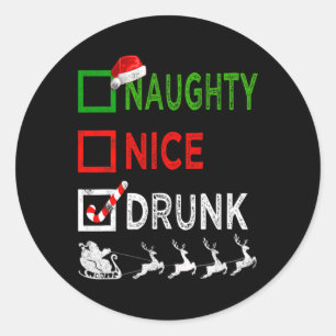 Naughty Nice Drink kerstpyjama Funny Santa H Ronde Sticker