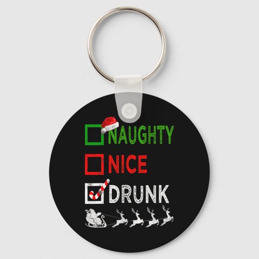 Naughty Nice Drink kerstpyjama Funny Santa H Sleutelhanger (Voorkant)