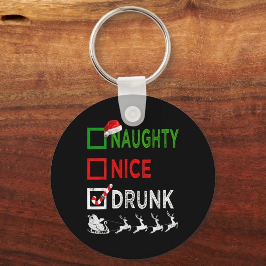 Naughty Nice Drink kerstpyjama Funny Santa H Sleutelhanger (Voorkant)
