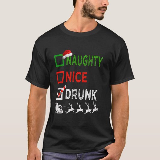 Naughty Nice Drink kerstpyjama Funny Santa H T-shirt (Voorkant)
