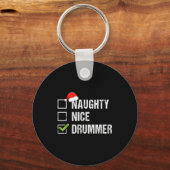 Naughty Nice Drummer Shirt Drumming Santa Hat Chri Sleutelhanger (Voorkant)