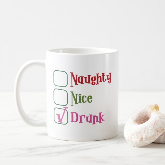 Naughty Nice Drunk Funny Holiday Christmas Mug Koffiemok (Met donut)